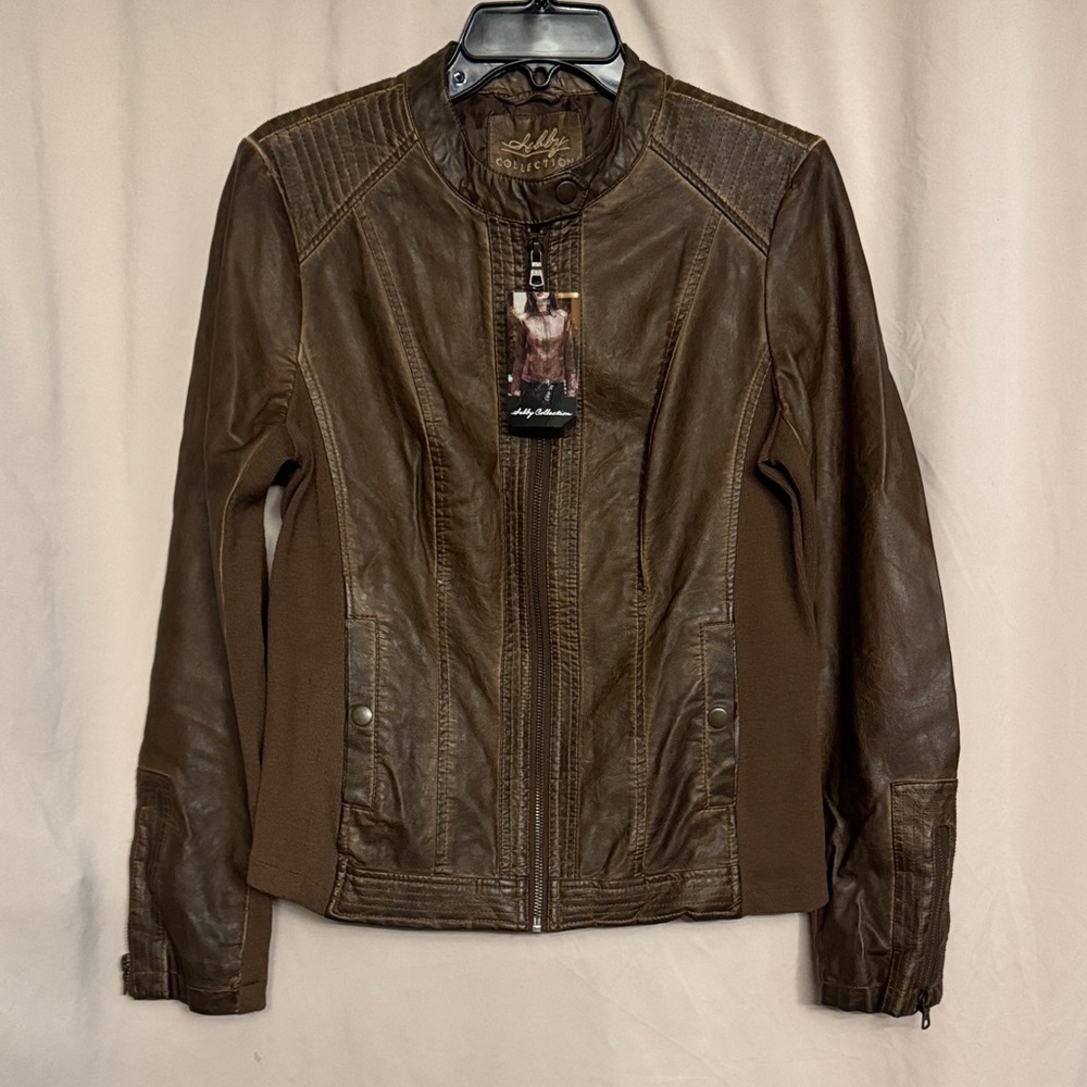 Sebby Collection Faux Leather With Stretchy Sides Jacket, Size M, Color Brown